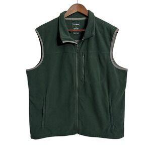 LL Bean Polartec fleece vest men's large green full zip cabin hike trail 248583